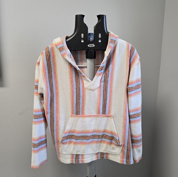 Billabong Baja Sands Pullover Hoodie Size Small V Neck Terry Cloth White - Picture 2 of 8